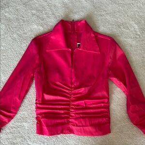 Tadashi Shoji Hot Pink Fitted Shirt with High Collar and Zipper back - like new